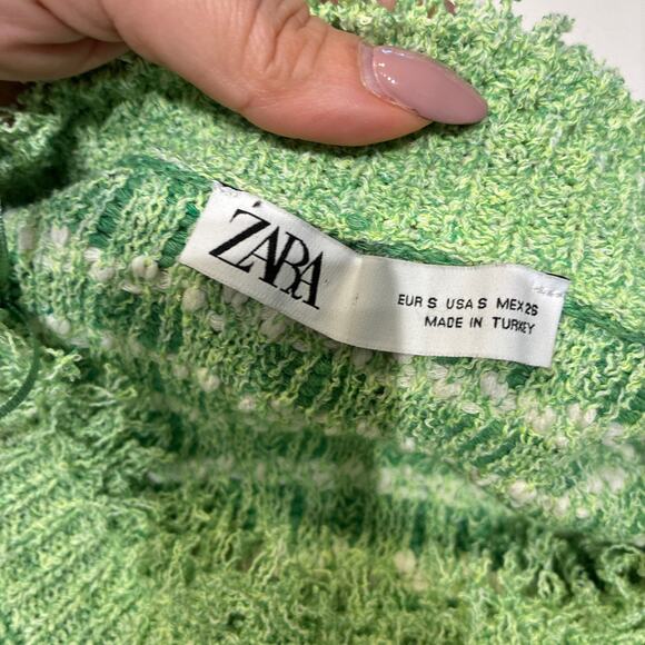 Zara Green Fringe Hem Cropped Sweater Small - Picture 4 of 8